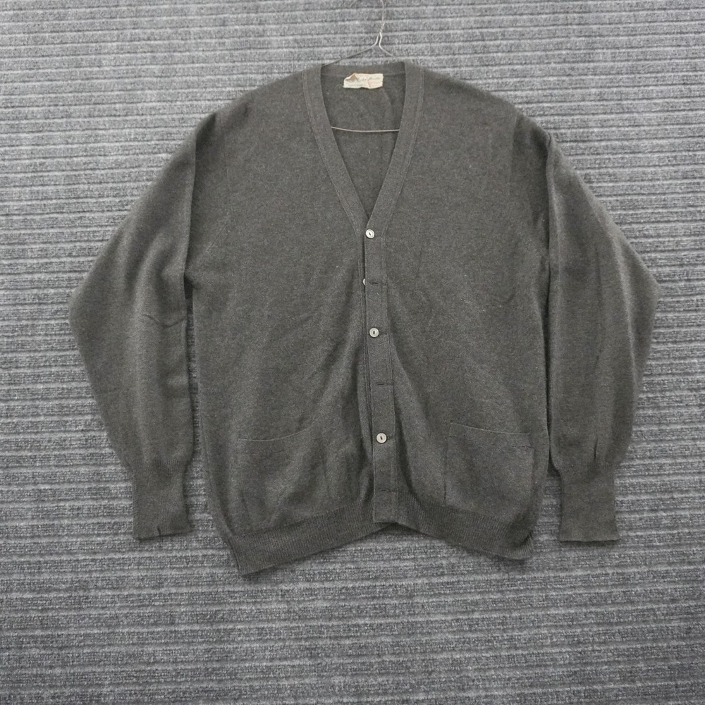 Vintage 50s Lyle & Scott Cardigan Sweater Mens Large Gray Pure Cashmere Scotland